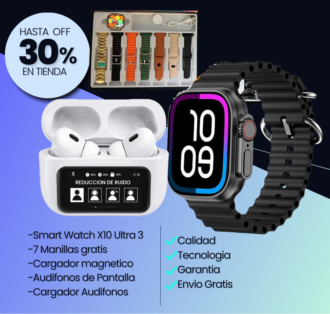 RELOJ X10 7 MANILLAS+AIRPODS PANTALLA